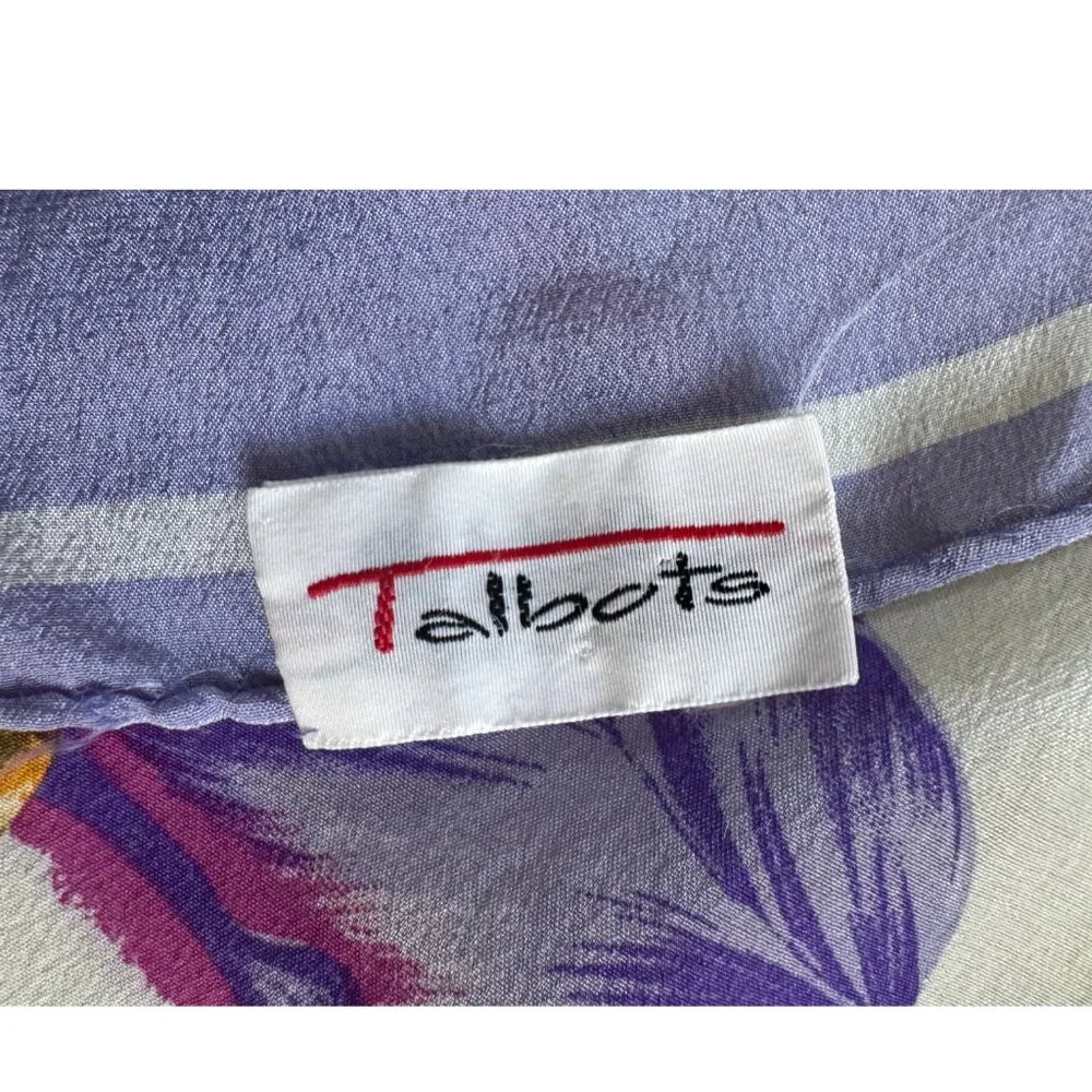 Talbots Silk Floral Scarf Lavender Border Made in Japan 34x35 Vintage - Picture 6 of 6